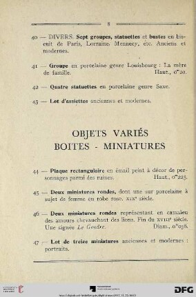 Objets Variés – Boites – Miniatures (Nr. 44-89)