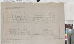 Arnsberg, Regierung, Dienstvilla, Rückansicht Wintergarten, Vorderansicht, Ostansicht, Südansicht, Nordansicht, Schnitt