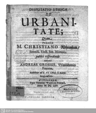 Disputatio ethica de urbanitate