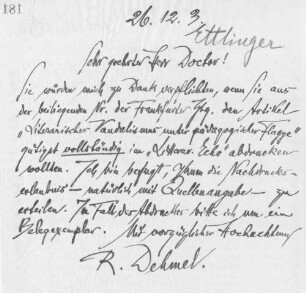 Brief an Josef Moritz Ettlinger