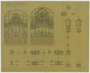 Thiersch, Friedrich von; München; Justizpalast - Korridor - Windfänge Zentralhalle 2. OG u. 3. OG (Ansichten, Schnitte)