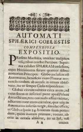 Automati Sphærici Coelestis Compendiosa Expositio.