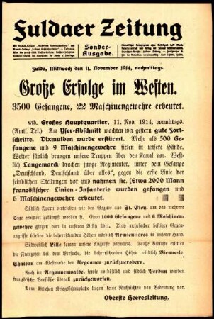 Erste Ausgabe vom Mittwoch, den 11. November 1914.