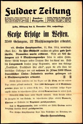 Erste Ausgabe vom Mittwoch, den 11. November 1914.
