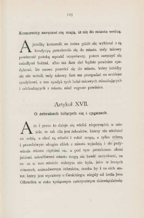 Artykul XVII. O zebrakach tulacych sie i cyganach