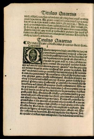 Titulus Quartus De necessitate confessionis proprio sacerdoti.