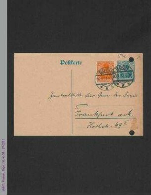 Postkarte vom Maria Ingendaag an die Zentralstelle für Gemeindeämter der Frau
