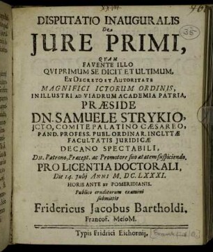 Disputatio Inauguralis De Iure Primi