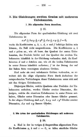 2. Die Arten der quadratischen Gleichungen mit mehreren Unbekannten. § 38.