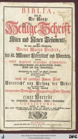 Biblia, Das ist, Die Gantze Heilige Schrift Alten und Neuen Testaments