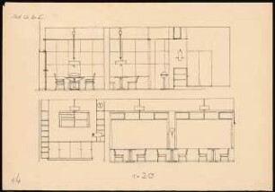 Hauptgebäude eines Flughafens Schinkelwettbewerb 1932: Personalkantine. Innen-Ansichten 1:20