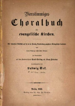 Vierstimmiges Choralbuch für evangelische Kirchen