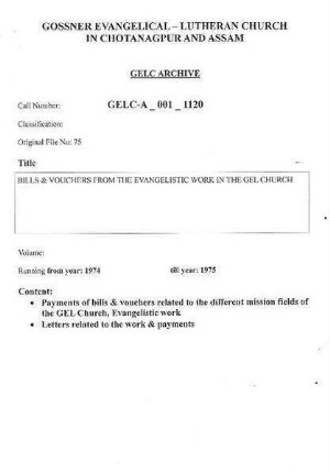 BILLS & VOUCHERS FROM THE EVANGELISTIC WORK IN THE GEL CHURCH