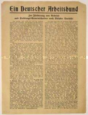 Programmatisches Informationsblatt und Beitrittsaufruf des Deutschen Arbeitsbundes