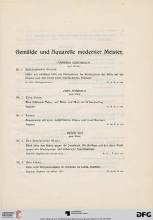 Gemälde und Aquarelle moderner Meister (Nr. 1-168)