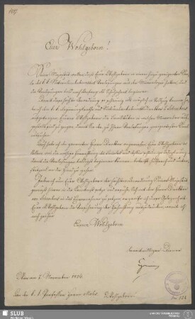 722: Brief von Johann Rudolf Graf Czernin von und zu Chudenitz an Friedrich Mohs vom 07.11.1826 - XVII 850 2.