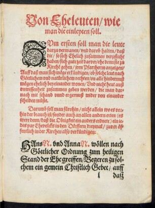 Von Eheleuten/ wie man die einleyten soll.