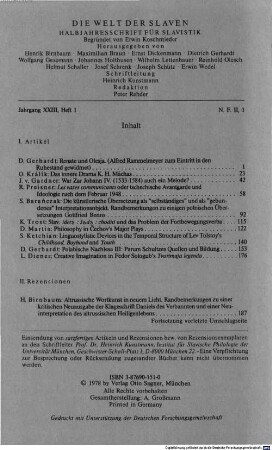 Die Welt der Slaven : internationale Halbjahresschrift für Slavistik. 23 = N.F. 2. 1978