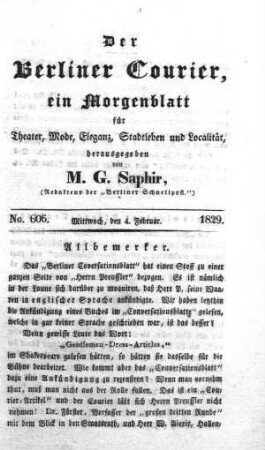 No. 606., Mittwoch, den 4. Februar 1829