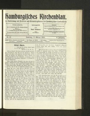 Nr. 43. Hamburg, 22. Oktober 1911. 8. Jahrgang.