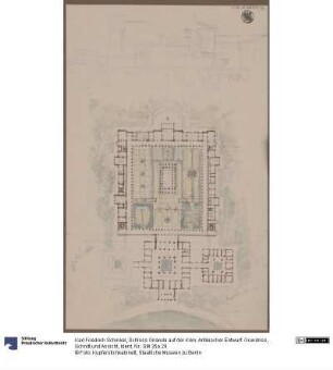 Schloss Orianda auf der Krim. Antikischer Entwurf. Grundriss, Schnitt und Ansicht