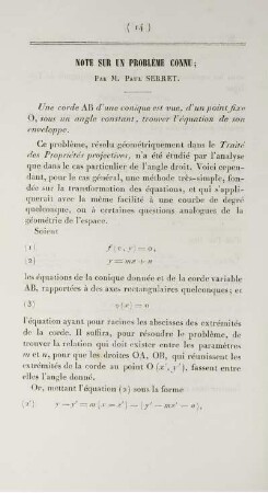 Note sur un problème connu.