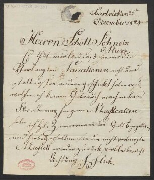 Brief an B. Schott's Söhne : 25.12.1824
