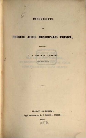 Disquisitio de origine Iuris Municipalis Frisici