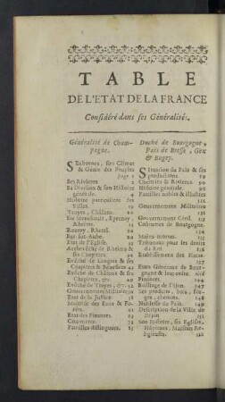 Table de l'Etat de la France