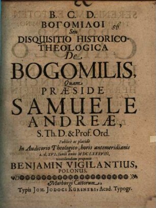 Bogomiloi, seu disquisitio historico-theologica de Bogomilis