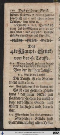 Das 4te Haupt-Stück von der heiligen Tauffe.