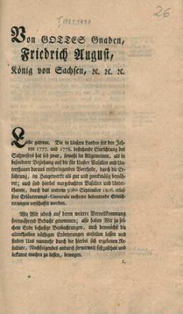 Von Gottes Gnaden, Friedrich August, König von Sachsen, etc. etc. etc.