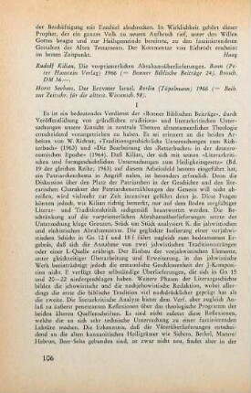 106-107 [Rezension] Kilian, Rudolf, Die vorpriesterlichen Abrahamsüberlieferungen