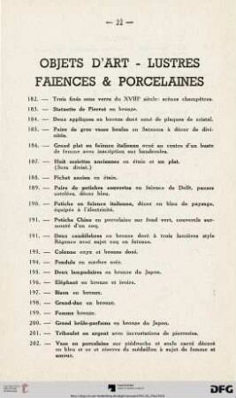 Objets d'Art - Lustres - Faiences & Porcelaines (Nr. 182-238)