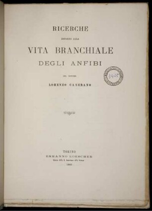 Ricerche Intorno Alla Vita Branchiale Degli Anfibi