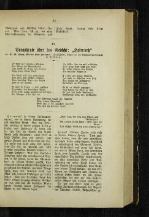 Paraphrase über das Gedicht: "Heimweh"