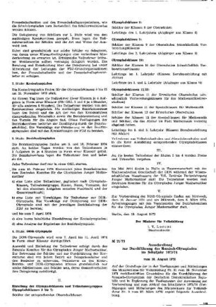 Ausschreibung zur Durchführung der Russisch-Olympiaden im Schuljahr 1973/74 : 21/73 vom 10. August 1973 ; [Mitteilungen]