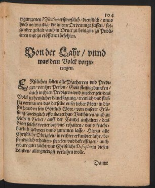 Von der Lahr/ unnd was dem Volck vorzutragen.