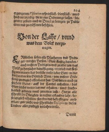 Von der Lahr/ unnd was dem Volck vorzutragen.