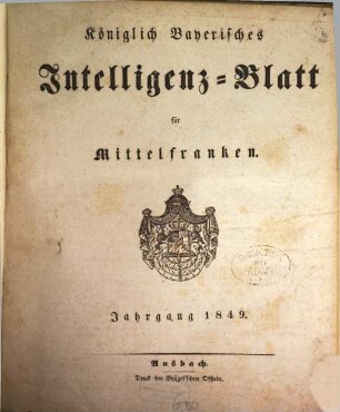 Königlich Bayerisches Intelligenzblatt für Mittelfranken. 1849