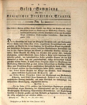 Gesetzsammlung für die Königlich-Preußischen Staaten : enth. d. Verordnungen vom ... 1827, 1827