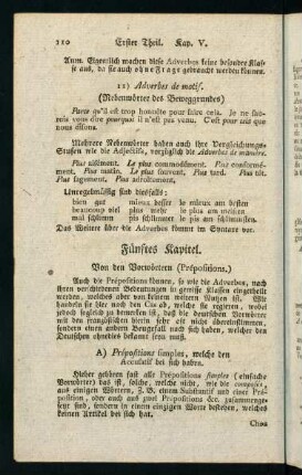 110-112, Fünftes Kapitel. Von den Vorwörtern (Prépositions)