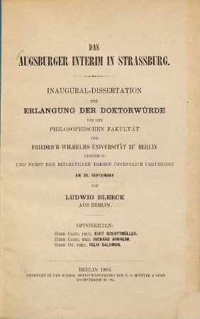 Das Augsburger Interim in Straßburg
