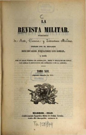 La revista militar : periódico de arte, ciencia y literatura militar, 13. 1853