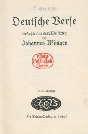 Deutsche Verse : Gedichte aus dem Weltkrieg