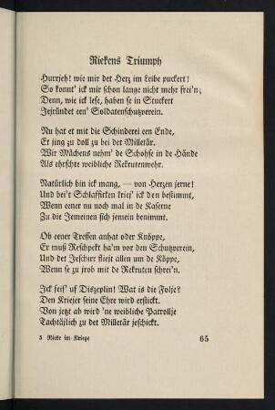 65-75, Riekens Triumph. -Die Gesindeordnung.