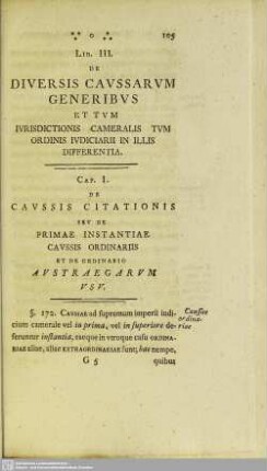 Lib. III. De Diversis Caussarum Generibus Et Tum Iurisdictionis Cameralis Tum Ordinis Iudiciarii In Illis Differentia