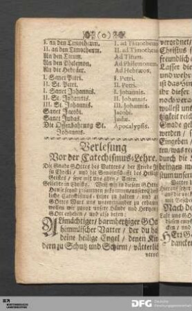 Verlesung Vor der Catechismus-Lehre.