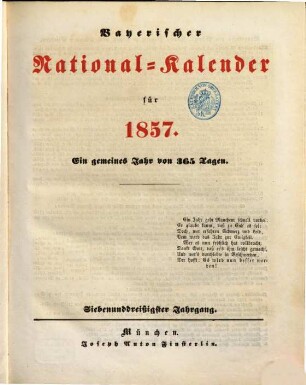 Bayerischer National-Kalender : für ..., 1857