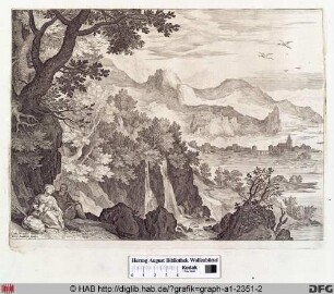 Die Ruhe auf der Flucht nach Ägypten in einer Gebirgslandschaft